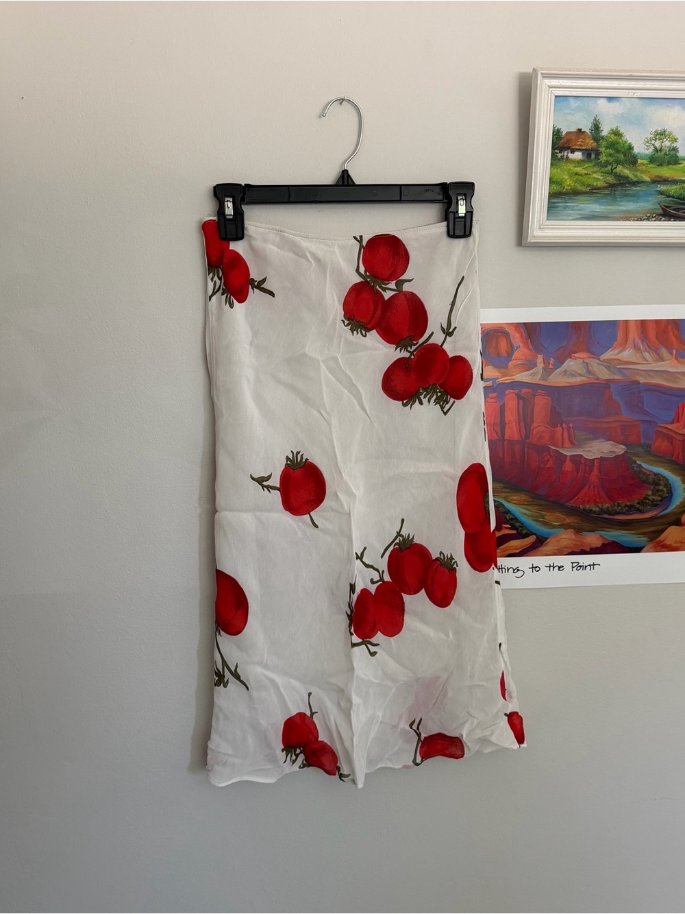 White Midi Skirt with Red Tomato Print